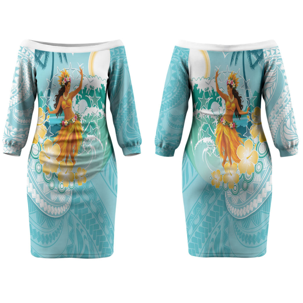 Ura Cook Islands Couples Matching Off The Shoulder Long Sleeve Dress and Long Sleeve Button Shirt Kuki 'Airani Traditional Dance Tropical Vibes LT14 - Polynesian Pride