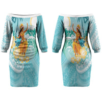 Ura Cook Islands Couples Matching Off The Shoulder Long Sleeve Dress and Long Sleeve Button Shirt Kuki 'Airani Traditional Dance Tropical Vibes LT14 - Polynesian Pride