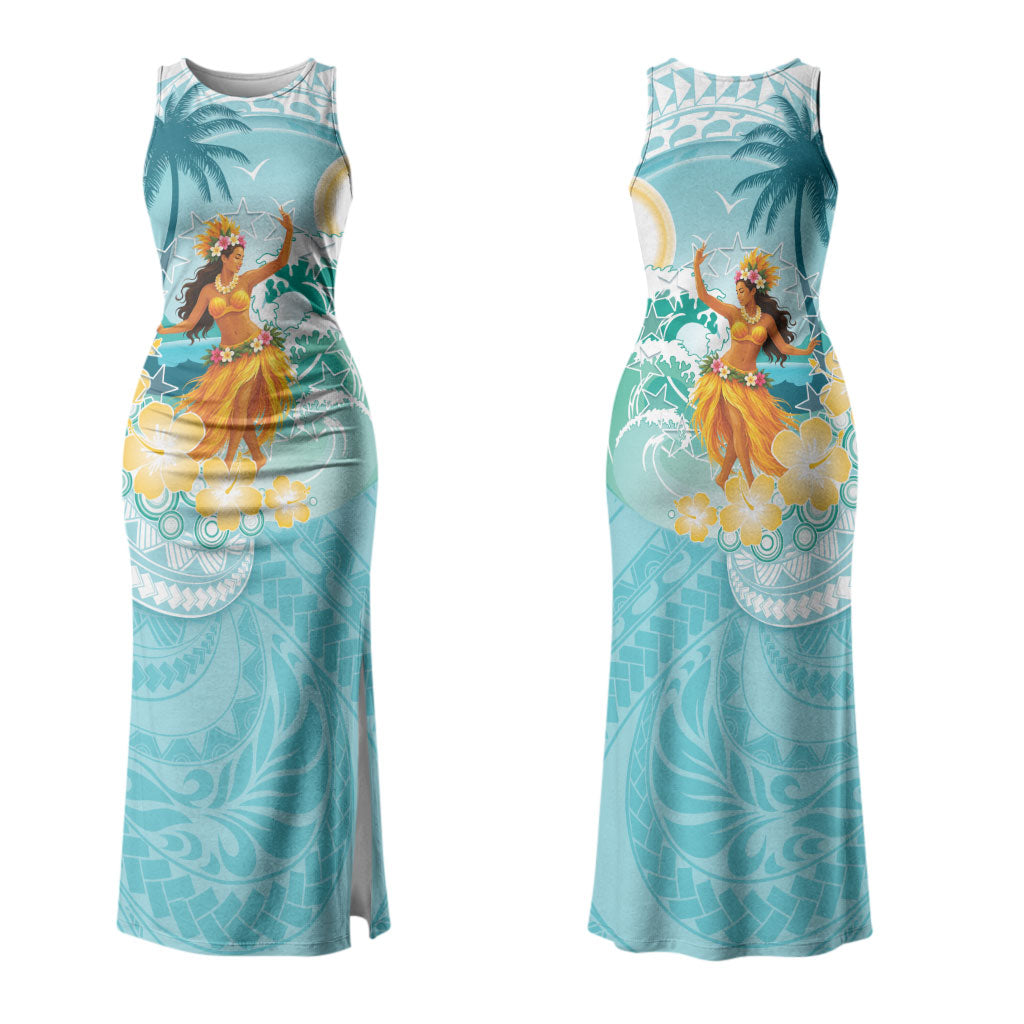 Ura Cook Islands Couples Matching Tank Maxi Dress and Long Sleeve Button Shirt Kuki 'Airani Traditional Dance Tropical Vibes LT14 - Polynesian Pride