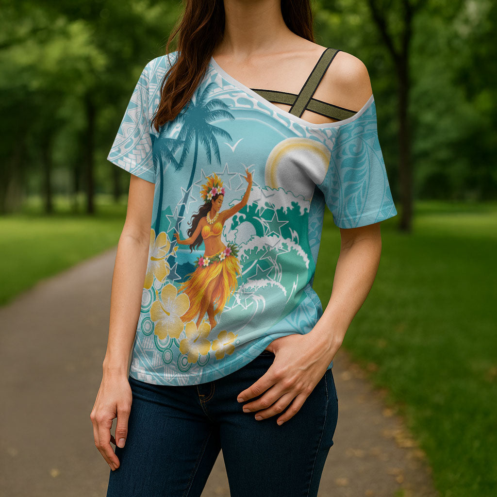 Ura Cook Islands Cross Shoulder Shirt Kuki 'Airani Traditional Dance Tropical Vibes LT14 - Polynesian Pride