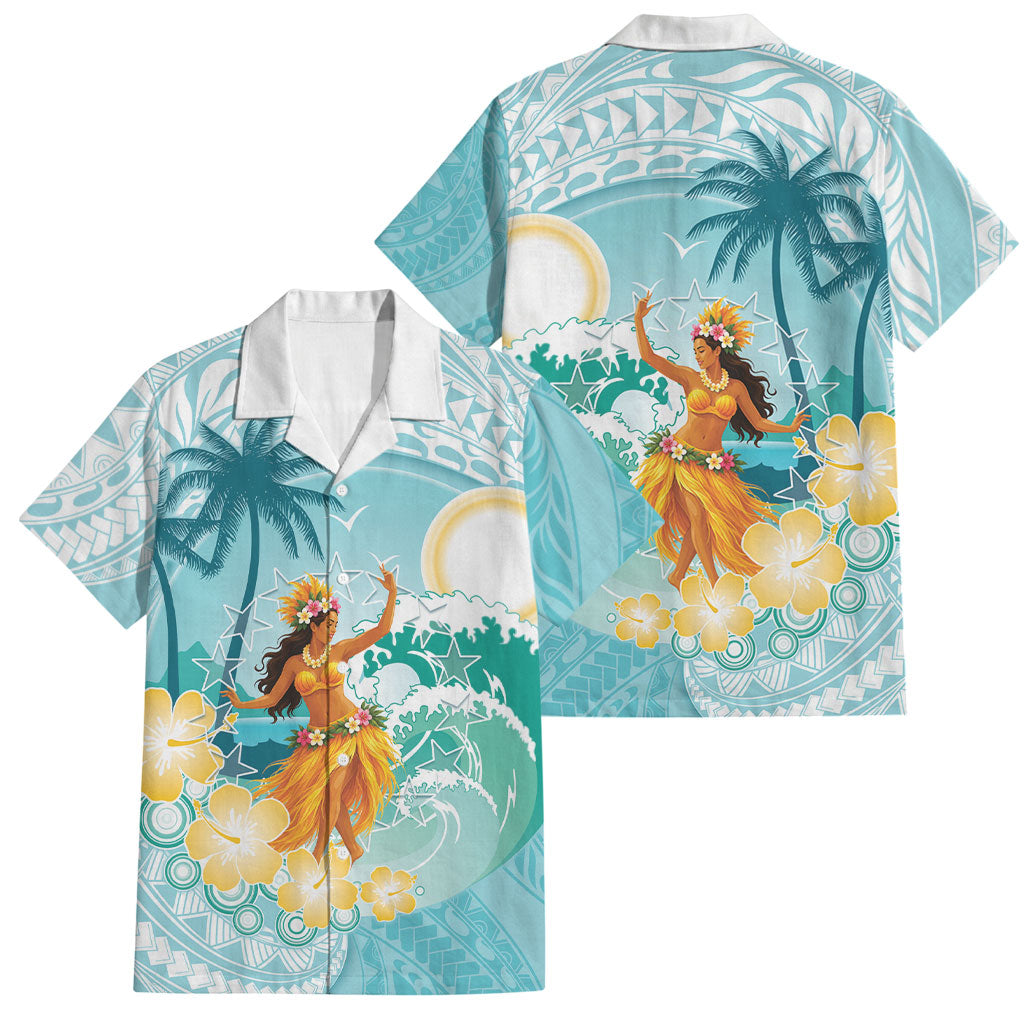 Ura Cook Islands Family Matching Tank Maxi Dress and Hawaiian Shirt Kuki 'Airani Traditional Dance Tropical Vibes LT14 Dad's Shirt - Short Sleeve Cyan - Polynesian Pride