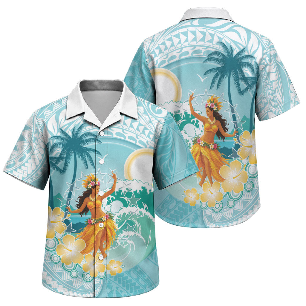 Ura Cook Islands Family Matching Tank Maxi Dress and Hawaiian Shirt Kuki 'Airani Traditional Dance Tropical Vibes LT14 Son's Shirt Cyan - Polynesian Pride