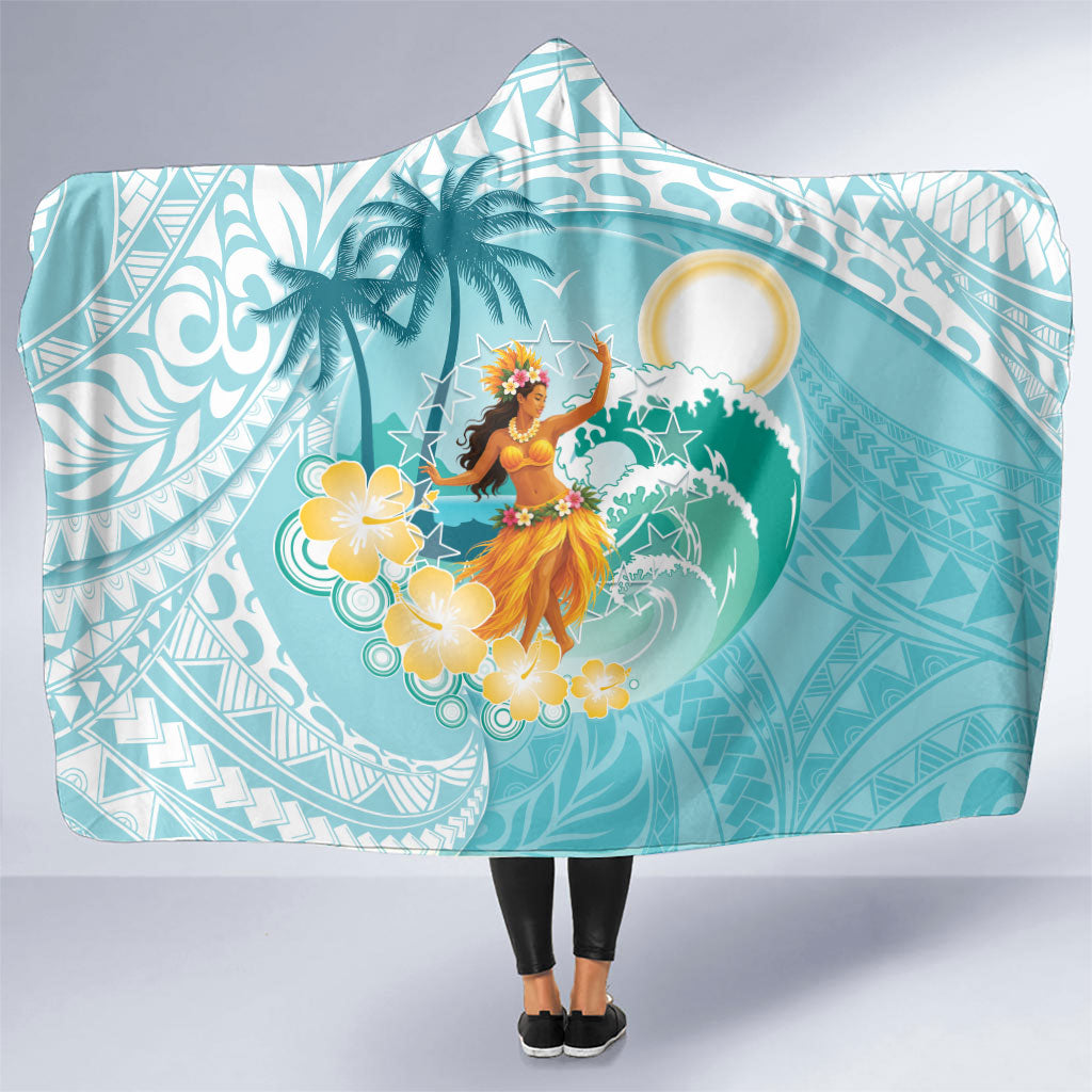 Ura Cook Islands Hooded Blanket Kuki 'Airani Traditional Dance Tropical Vibes LT14 One Size Cyan - Polynesian Pride