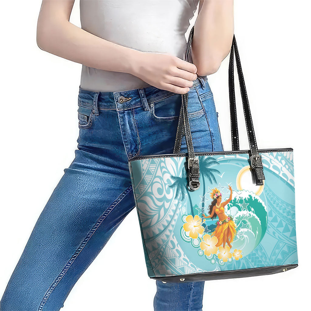 Ura Cook Islands Leather Tote Bag Kuki 'Airani Traditional Dance Tropical Vibes LT14 - Polynesian Pride