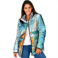 Ura Cook Islands Padded Jacket Kuki 'Airani Traditional Dance Tropical Vibes LT14 Women Cyan - Polynesian Pride