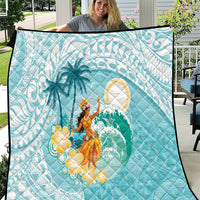 Ura Cook Islands Quilt Kuki 'Airani Traditional Dance Tropical Vibes LT14 Cyan - Polynesian Pride