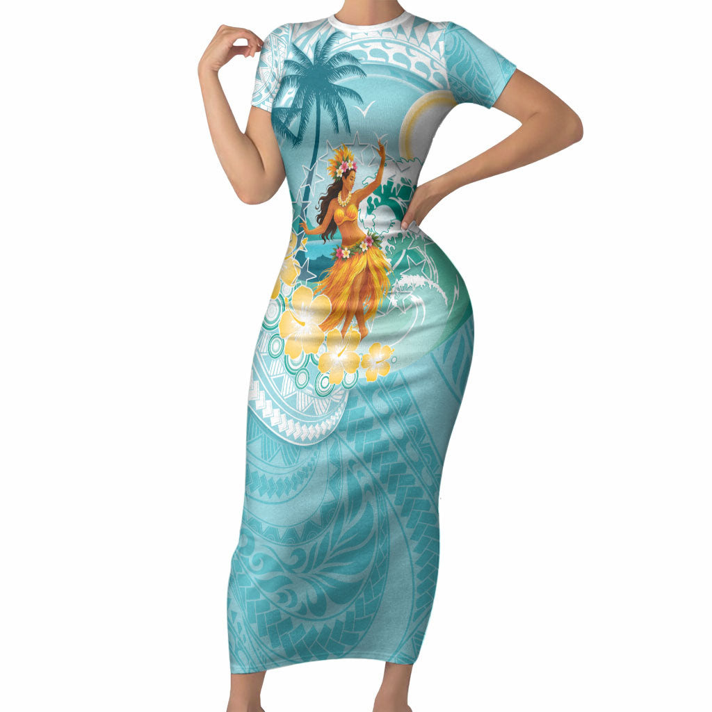 Ura Cook Islands Short Sleeve Bodycon Dress Kuki 'Airani Traditional Dance Tropical Vibes