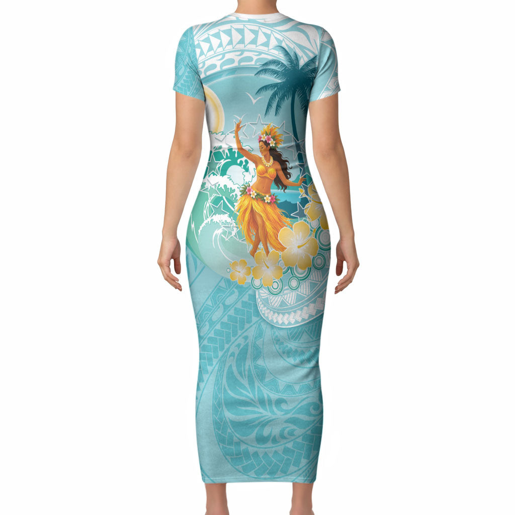 Ura Cook Islands Short Sleeve Bodycon Dress Kuki 'Airani Traditional Dance Tropical Vibes