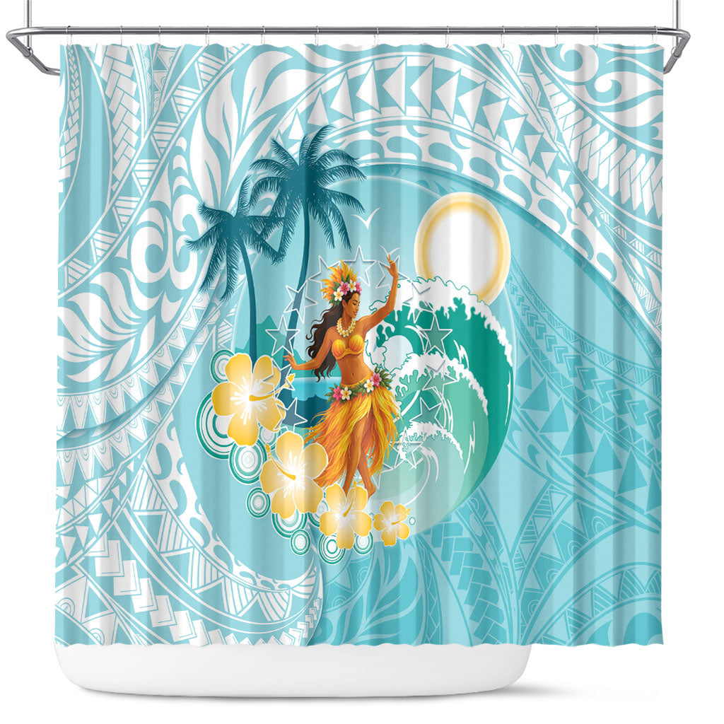 Ura Cook Islands Shower Curtain Kuki 'Airani Traditional Dance Tropical Vibes LT14 Cyan - Polynesian Pride