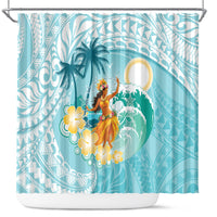 Ura Cook Islands Shower Curtain Kuki 'Airani Traditional Dance Tropical Vibes LT14 Cyan - Polynesian Pride