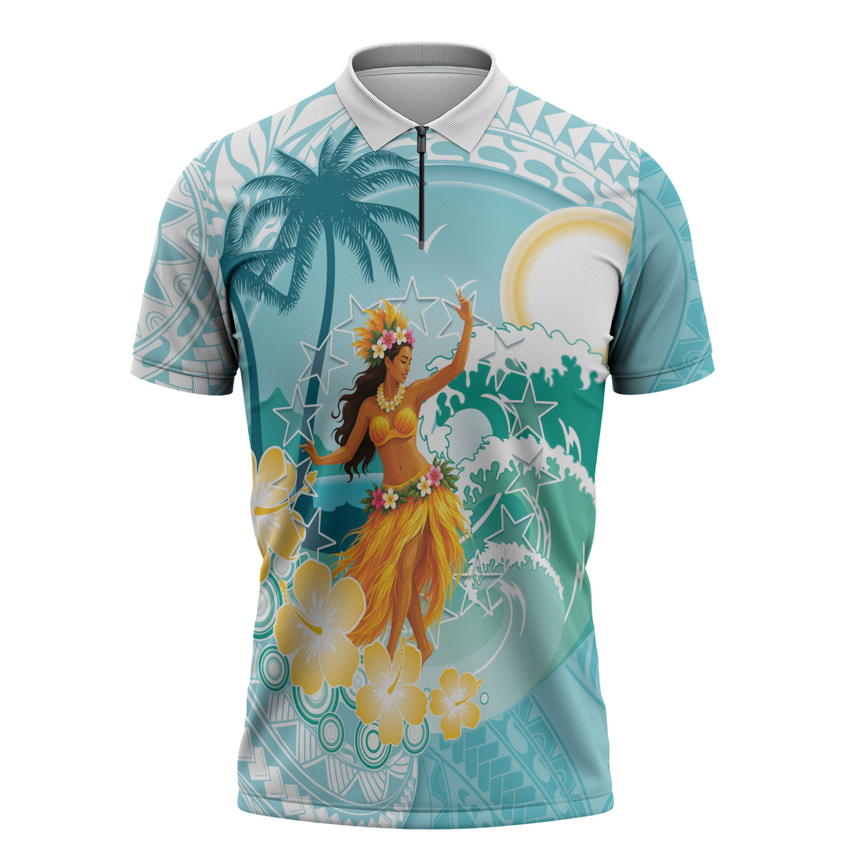 Ura Cook Islands Zipper Polo Shirt Kuki 'Airani Traditional Dance Tropical Vibes