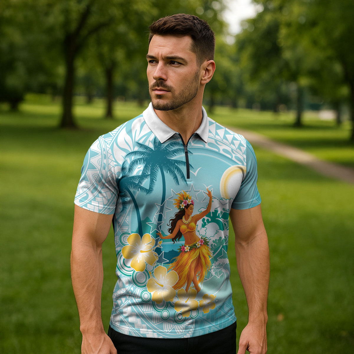 Ura Cook Islands Zipper Polo Shirt Kuki 'Airani Traditional Dance Tropical Vibes