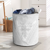 Peniamina Gospel Day Niue Laundry Basket Cross Dove Hiapo Pattern White LT14 White - Polynesian Pride