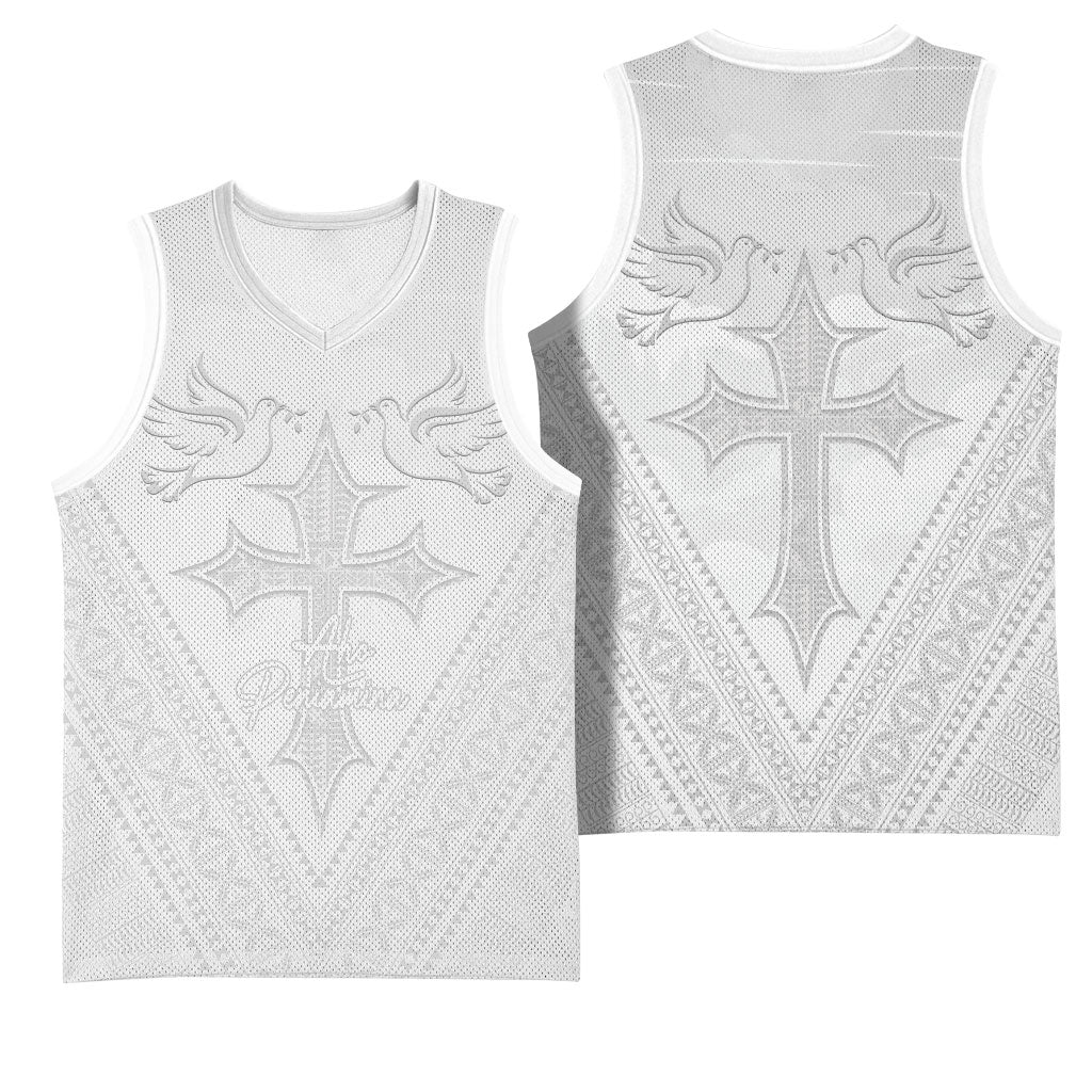 Peniamina Gospel Day Niue Basketball Jersey Cross Dove Hiapo Pattern White LT14 - Polynesian Pride