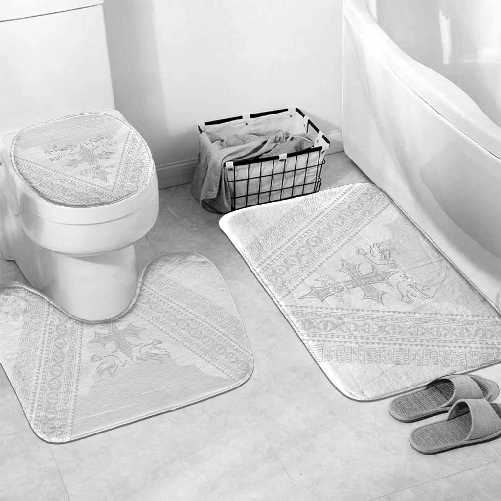 Peniamina Gospel Day Niue Bathroom Set Cross Dove Hiapo Pattern White LT14 Mat Set Only (3 pcs) One Size White - Polynesian Pride