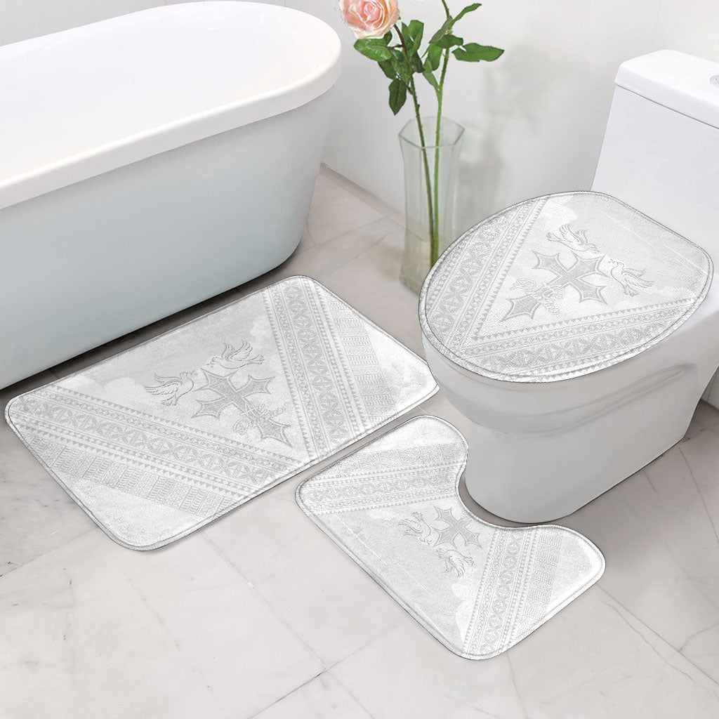 Peniamina Gospel Day Niue Bathroom Set Cross Dove Hiapo Pattern White LT14 - Polynesian Pride
