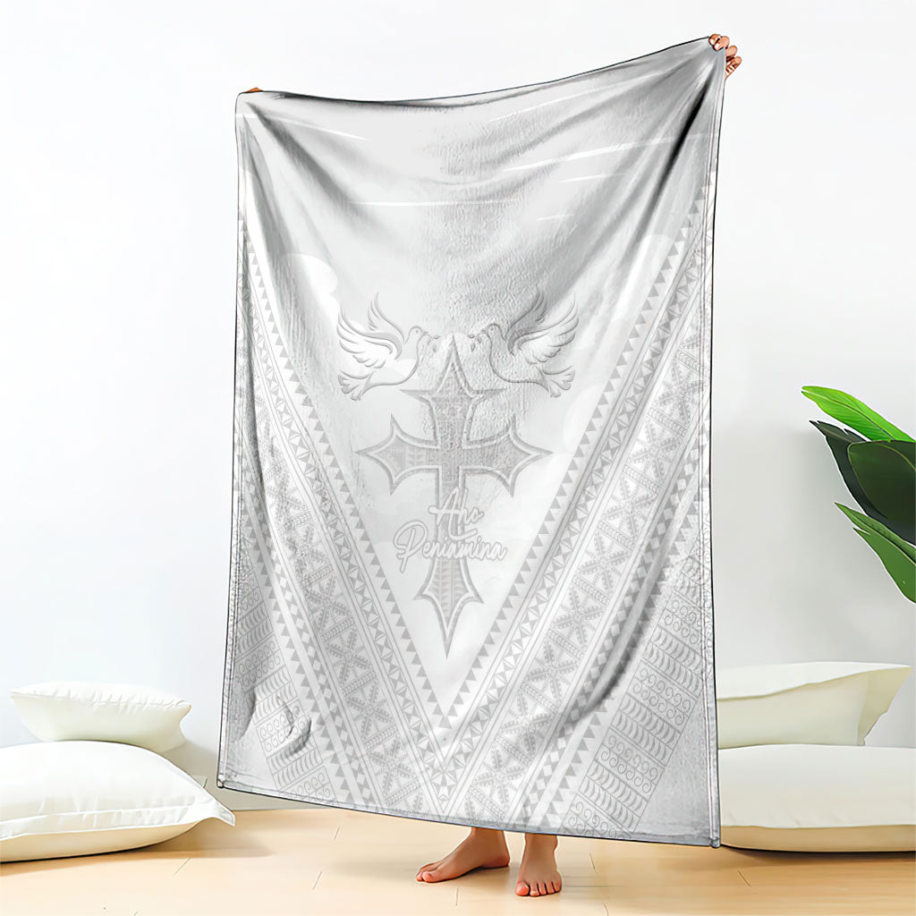 Peniamina Gospel Day Niue Blanket Cross Dove Hiapo Pattern White LT14 - Polynesian Pride