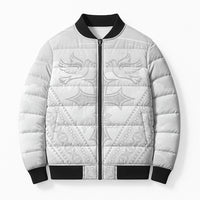 Peniamina Gospel Day Niue Bomber Puffer Jacket Cross Dove Hiapo Pattern White LT14 Unisex White - Polynesian Pride