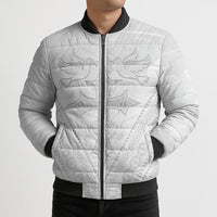 Peniamina Gospel Day Niue Bomber Puffer Jacket Cross Dove Hiapo Pattern White LT14 - Polynesian Pride