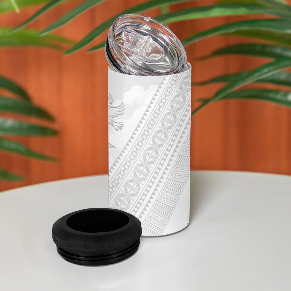 Peniamina Gospel Day Niue 4 in 1 Can Cooler Tumbler Cross Dove Hiapo Pattern White LT14 - Polynesian Pride