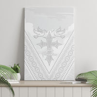 Peniamina Gospel Day Niue Canvas Wall Art Cross Dove Hiapo Pattern White LT14 - Polynesian Pride