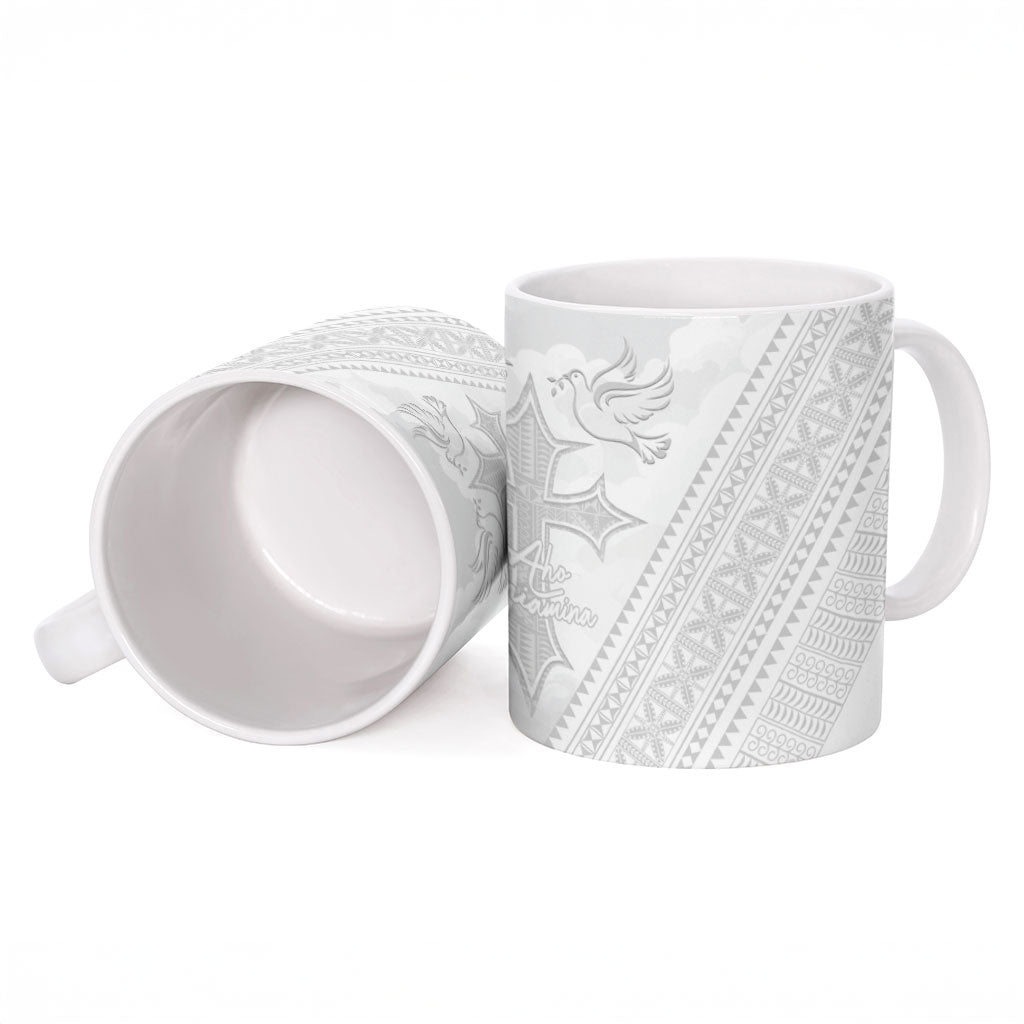 Peniamina Gospel Day Niue Ceramic Mug Cross Dove Hiapo Pattern White LT14 - Polynesian Pride