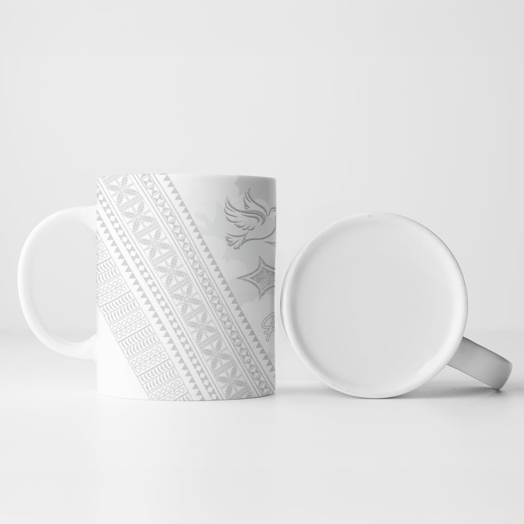 Peniamina Gospel Day Niue Ceramic Mug Cross Dove Hiapo Pattern White LT14 - Polynesian Pride