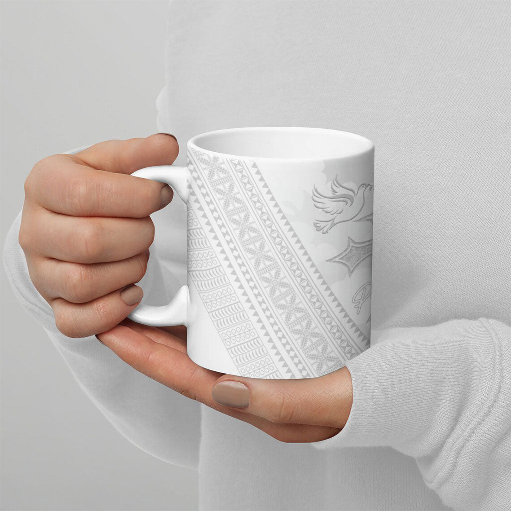 Peniamina Gospel Day Niue Ceramic Mug Cross Dove Hiapo Pattern White LT14 - Polynesian Pride