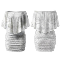Peniamina Gospel Day Niue Couples Matching Off Shoulder Short Dress and Long Sleeve Button Shirt Cross Dove Hiapo Pattern White