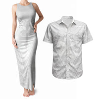 Peniamina Gospel Day Niue Couples Matching Tank Maxi Dress and Hawaiian Shirt Cross Dove Hiapo Pattern White LT14 White - Polynesian Pride