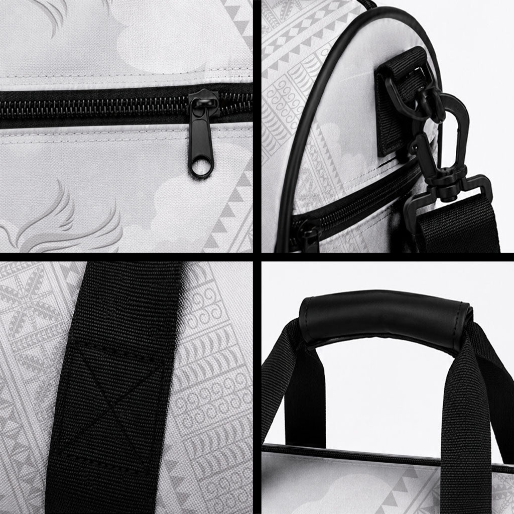 Peniamina Gospel Day Niue Duffle Bag Cross Dove Hiapo Pattern White