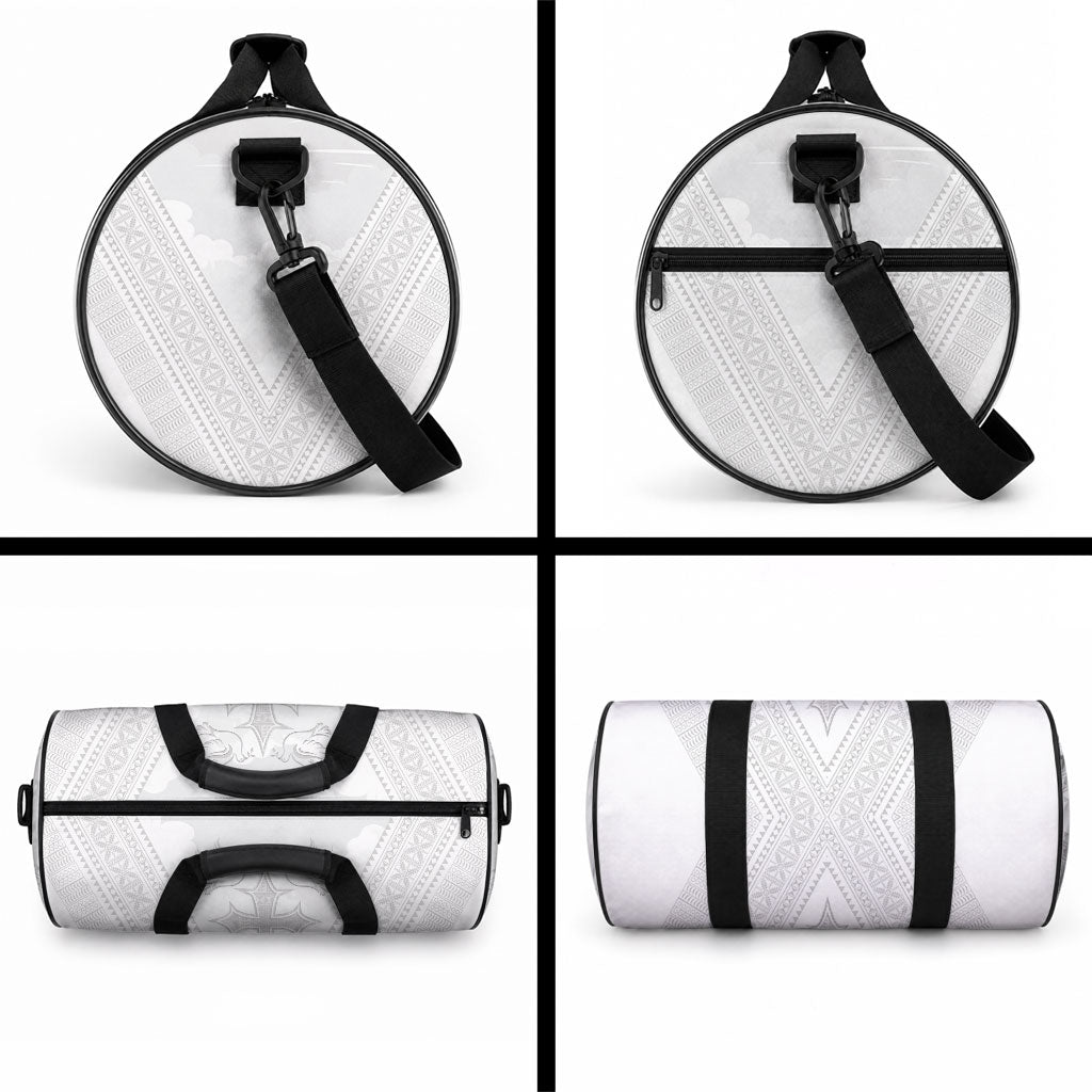 Peniamina Gospel Day Niue Duffle Bag Cross Dove Hiapo Pattern White