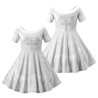 Peniamina Gospel Day Niue Family Matching Mermaid Dress and Hawaiian Shirt Cross Dove Hiapo Pattern White LT14 Daughter's Dress White - Polynesian Pride