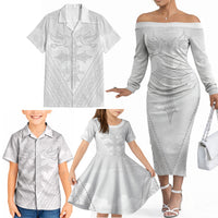 Peniamina Gospel Day Niue Family Matching Off The Shoulder Long Sleeve Dress and Hawaiian Shirt Cross Dove Hiapo Pattern White LT14 - Polynesian Pride