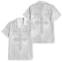 Peniamina Gospel Day Niue Family Matching Off The Shoulder Long Sleeve Dress and Hawaiian Shirt Cross Dove Hiapo Pattern White LT14 Dad's Shirt - Short Sleeve White - Polynesian Pride