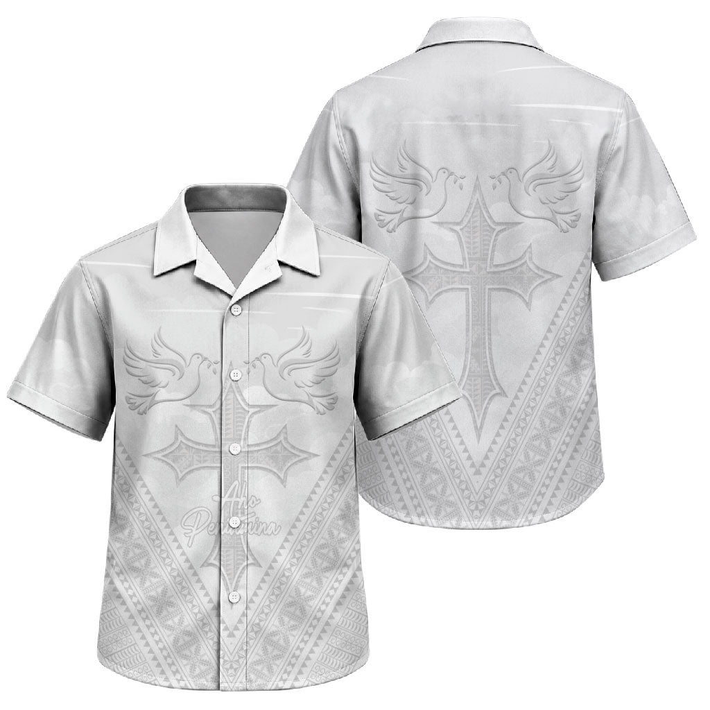 Peniamina Gospel Day Niue Family Matching Off The Shoulder Long Sleeve Dress and Hawaiian Shirt Cross Dove Hiapo Pattern White LT14 Son's Shirt White - Polynesian Pride