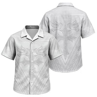 Peniamina Gospel Day Niue Family Matching Off The Shoulder Long Sleeve Dress and Hawaiian Shirt Cross Dove Hiapo Pattern White LT14 Son's Shirt White - Polynesian Pride