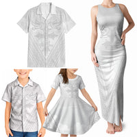 Peniamina Gospel Day Niue Family Matching Tank Maxi Dress and Hawaiian Shirt Cross Dove Hiapo Pattern White LT14 - Polynesian Pride