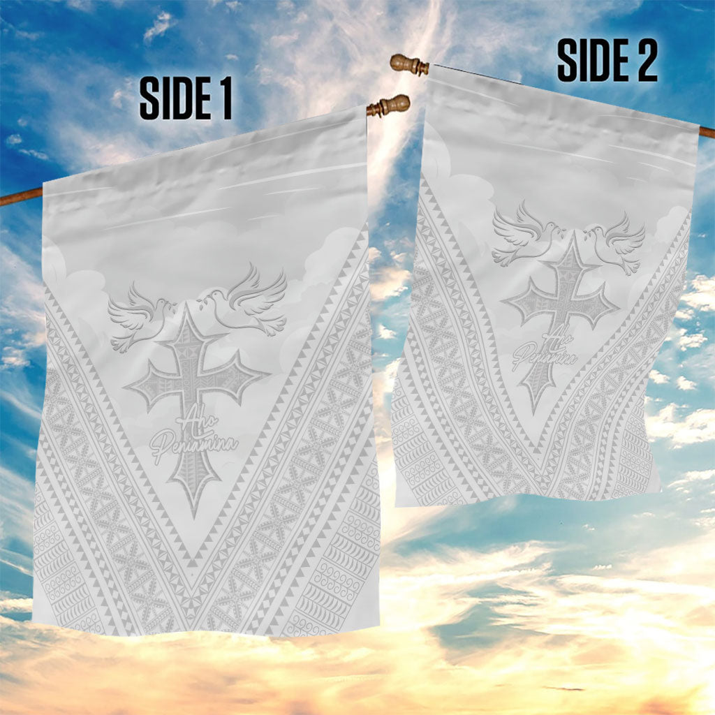 Peniamina Gospel Day Niue Garden Flag Cross Dove Hiapo Pattern White LT14 - Polynesian Pride