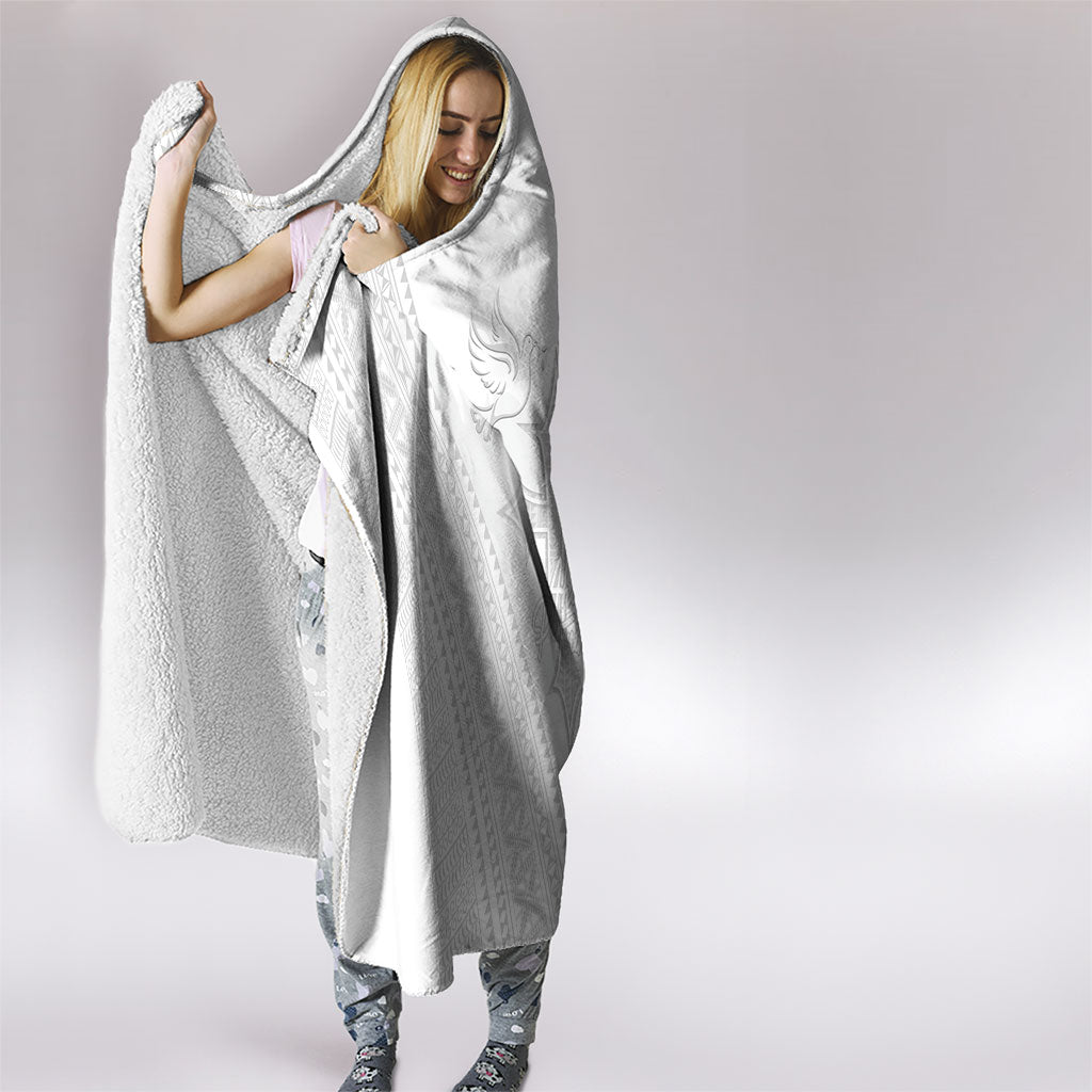 Peniamina Gospel Day Niue Hooded Blanket Cross Dove Hiapo Pattern White LT14 - Polynesian Pride