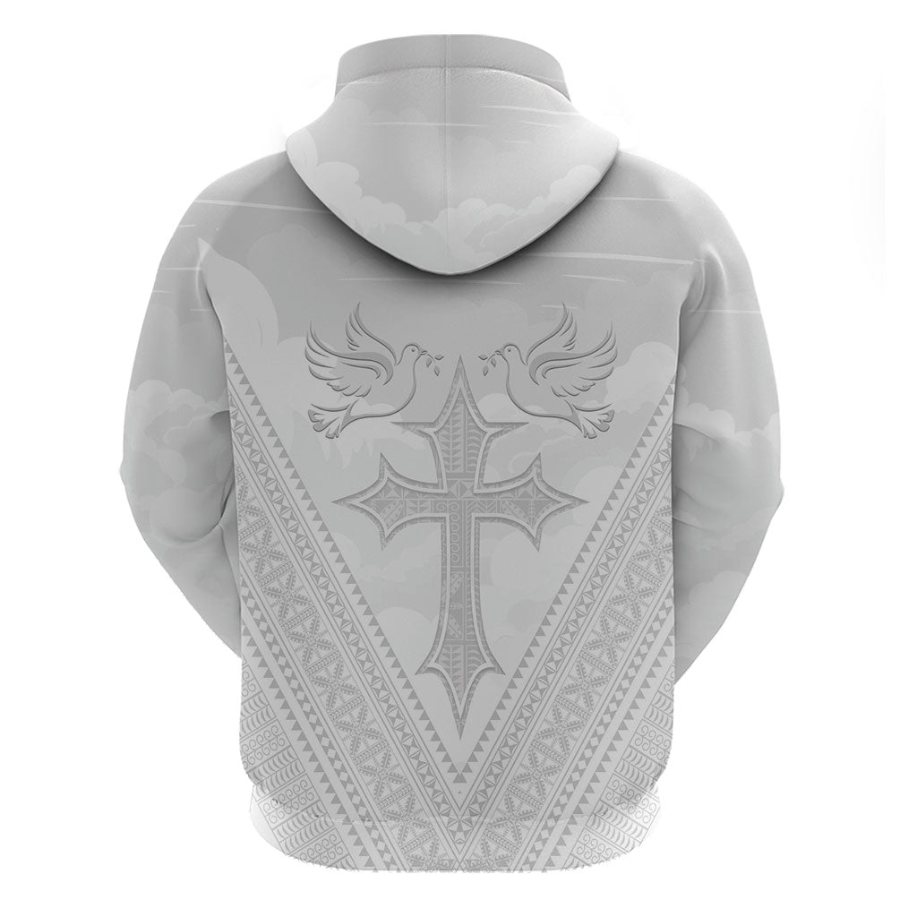 Peniamina Gospel Day Niue Hoodie Cross Dove Hiapo Pattern White LT14 - Polynesian Pride