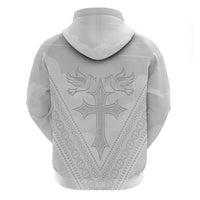 Peniamina Gospel Day Niue Hoodie Cross Dove Hiapo Pattern White LT14 - Polynesian Pride
