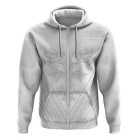 Peniamina Gospel Day Niue Hoodie Cross Dove Hiapo Pattern White LT14 Zip Hoodie White - Polynesian Pride