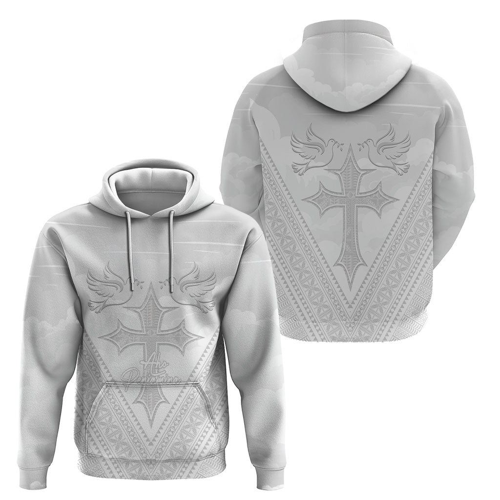 Peniamina Gospel Day Niue Hoodie Cross Dove Hiapo Pattern White LT14 - Polynesian Pride