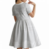 Peniamina Gospel Day Niue Kid Short Sleeve Dress Cross Dove Hiapo Pattern White LT14 - Polynesian Pride