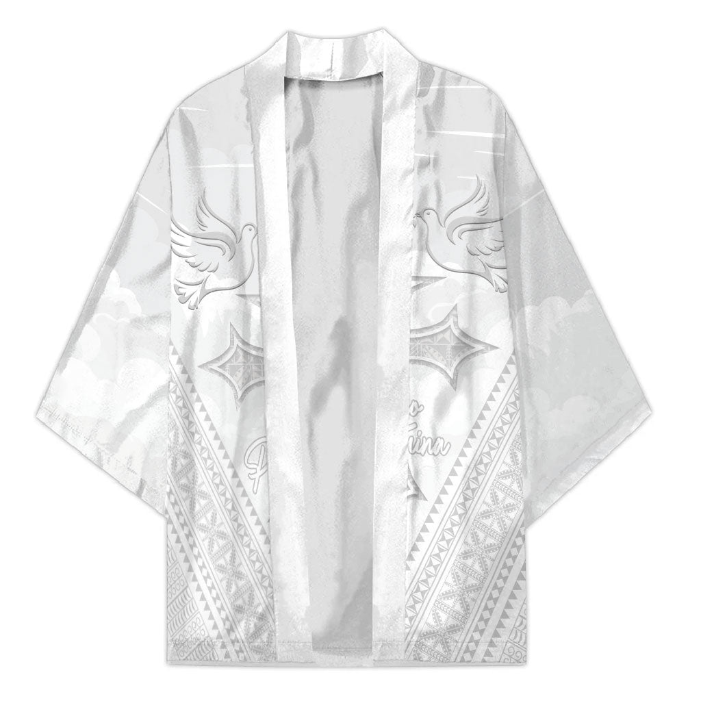 Peniamina Gospel Day Niue Kimono Cross Dove Hiapo Pattern White LT14 Unisex White - Polynesian Pride