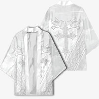 Peniamina Gospel Day Niue Kimono Cross Dove Hiapo Pattern White LT14 - Polynesian Pride