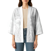 Peniamina Gospel Day Niue Kimono Cross Dove Hiapo Pattern White LT14 - Polynesian Pride