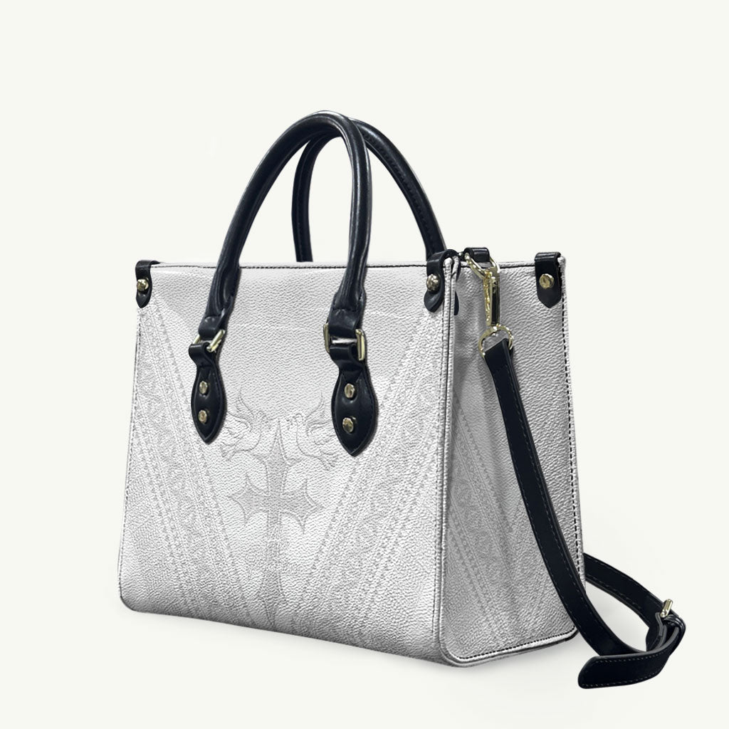 Peniamina Gospel Day Niue Leather Bag Cross Dove Hiapo Pattern White LT14 White - Polynesian Pride