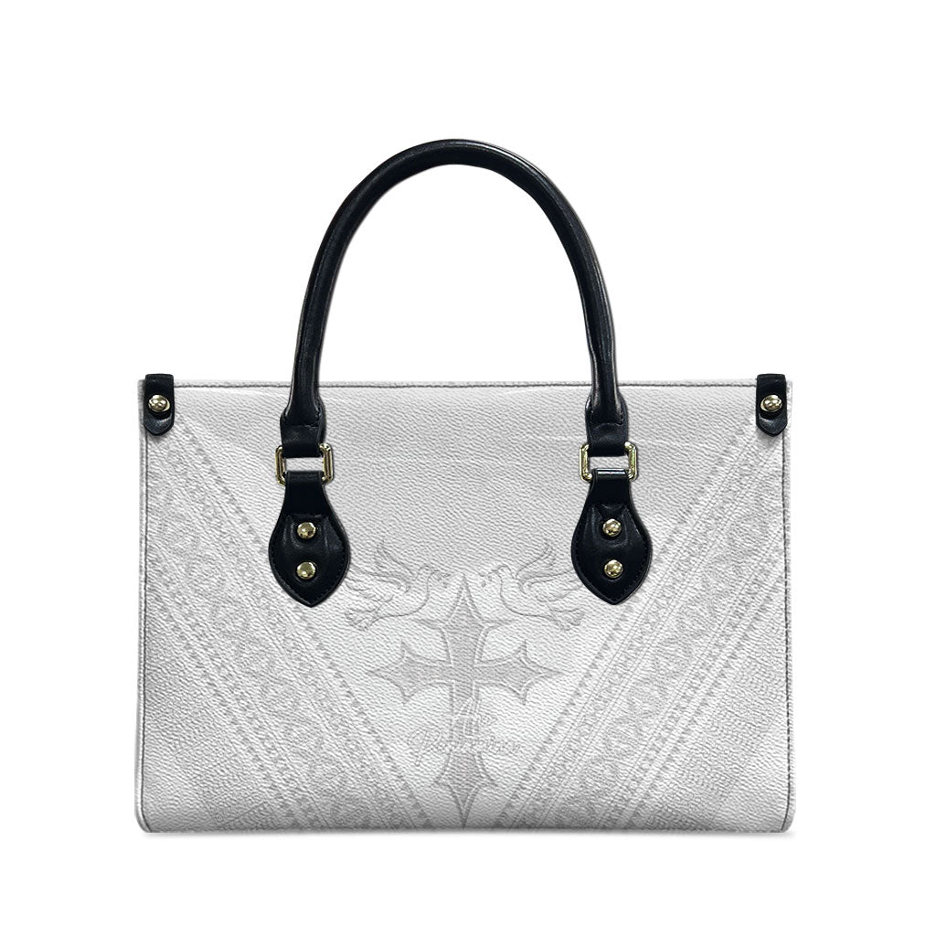 Peniamina Gospel Day Niue Leather Bag Cross Dove Hiapo Pattern White LT14 - Polynesian Pride